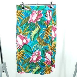 VTG Leslie Fay Tropical Pull-On Midi Skirt 8/10 Multicolor